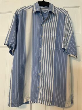 Tommy Bahama Blue & White Striped Short-Sleeve Button-Up Silk Shirt